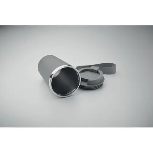 Bicchiere a doppio strato in acciaio inox e PP riciclati con cinturino in RPET da 350ml