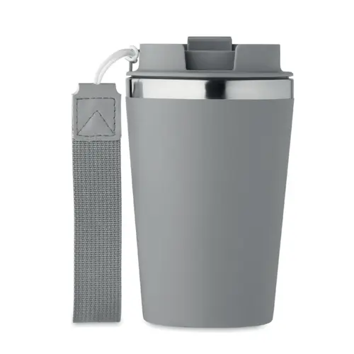 Bicchiere a doppio strato in acciaio inox e PP riciclati con cinturino in RPET da 350ml