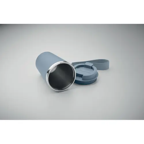 Bicchiere a doppio strato in acciaio inox e PP riciclati con cinturino in RPET da 350ml