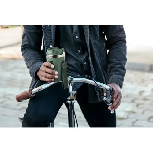 Bicchiere a doppio strato in acciaio inox e PP riciclati con cinturino in RPET da 350ml