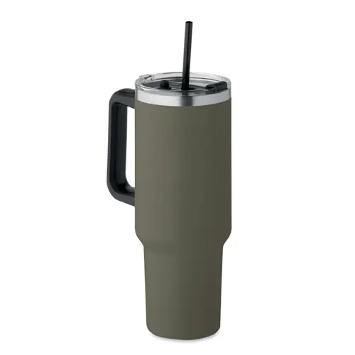 Bicchiere a doppio strato in acciaio inossidabile riciclato con coperchio in cannuccia da 1200ml