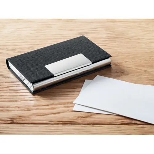 Set regalo composto da penna a sfera in metallo refill blu con portachiavi e portacarte in RPET