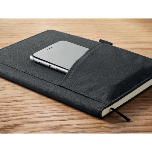 Set regalo composto da penna a sfera in metallo refill blu con taccuino e portachiavi in RPET