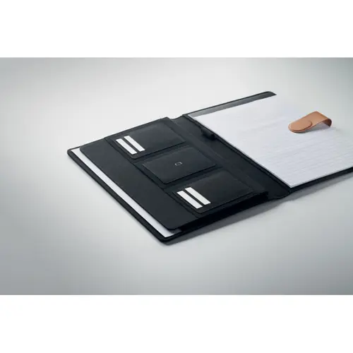 Cartella conferenze A4 RPET con dettagli in ecopelle