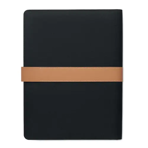 Cartella conferenze A4 RPET con dettagli in ecopelle