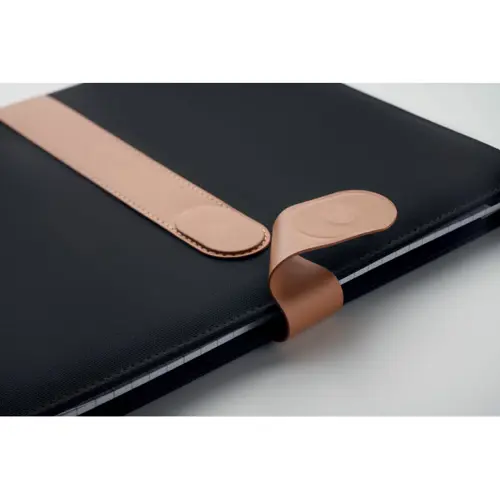 Cartella conferenze A4 RPET con dettagli in ecopelle