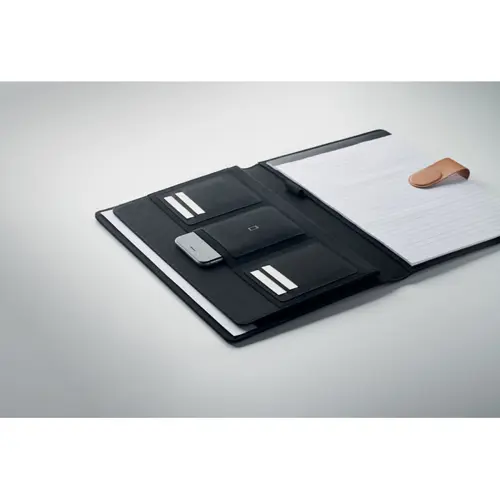 Cartella conferenze A4 RPET con dettagli in ecopelle