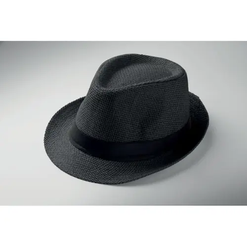 Cappello in paglia di carta con fascia nera in poliestere