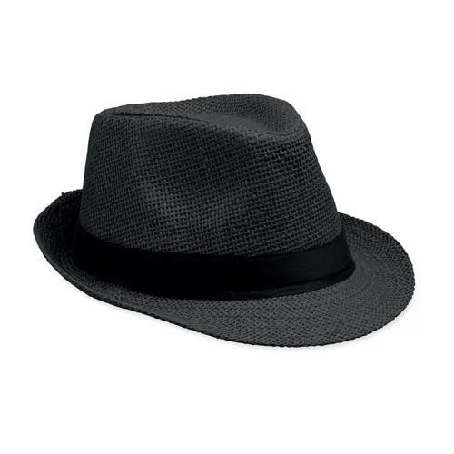 Cappello in paglia di carta con fascia nera in poliestere