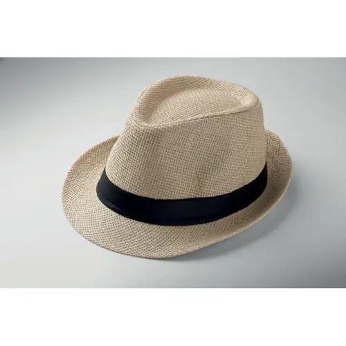 Cappello in paglia di carta con fascia nera in poliestere
