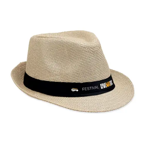 Cappello in paglia di carta con fascia nera in poliestere