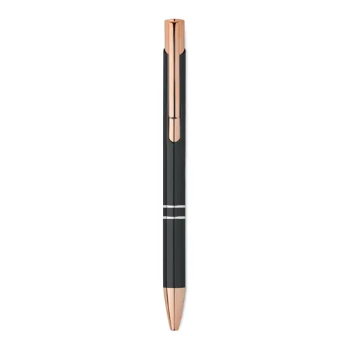 Penna a sfera in alluminio ririclato con dettagli color oro rosato refill blu