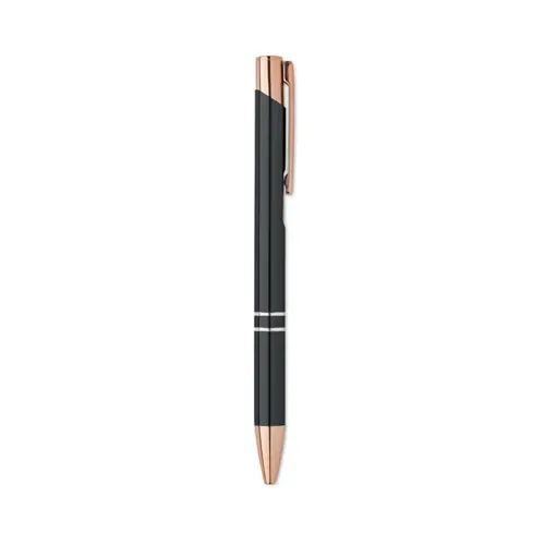Penna a sfera in alluminio ririclato con dettagli color oro rosato refill blu