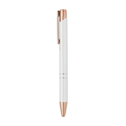 Penna a sfera in alluminio ririclato con dettagli color oro rosato refill blu