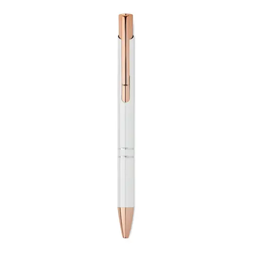 Penna a sfera in alluminio ririclato con dettagli color oro rosato refill blu
