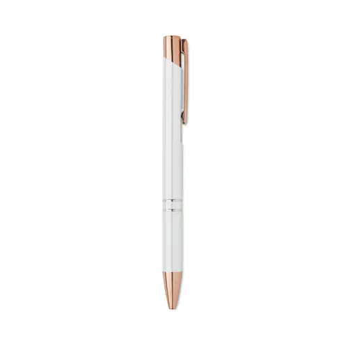 Penna a sfera in alluminio ririclato con dettagli color oro rosato refill blu