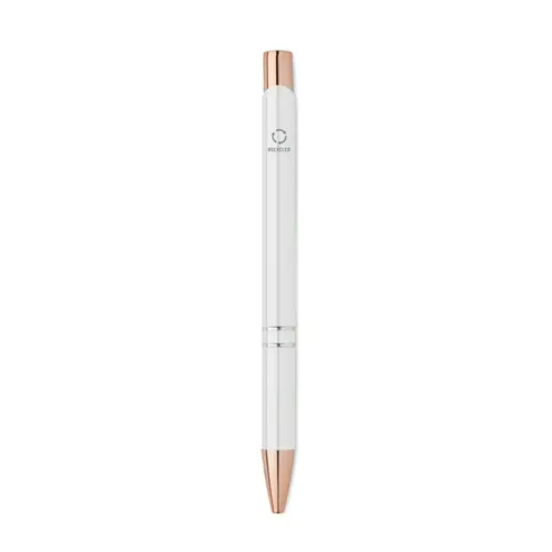 Penna a sfera in alluminio ririclato con dettagli color oro rosato refill blu