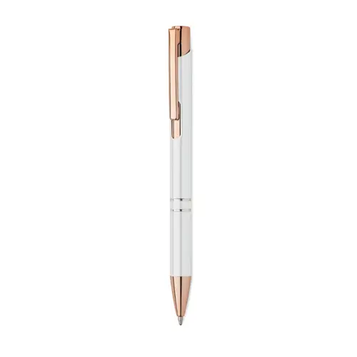 Penna a sfera in alluminio ririclato con dettagli color oro rosato refill blu