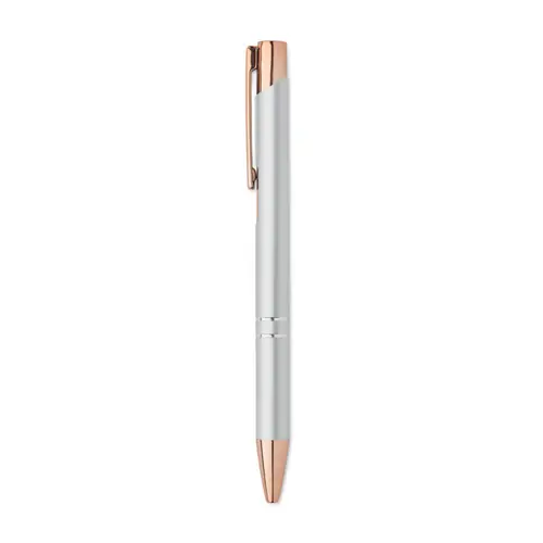 Penna a sfera in alluminio ririclato con dettagli color oro rosato refill blu