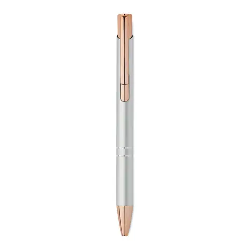 Penna a sfera in alluminio ririclato con dettagli color oro rosato refill blu