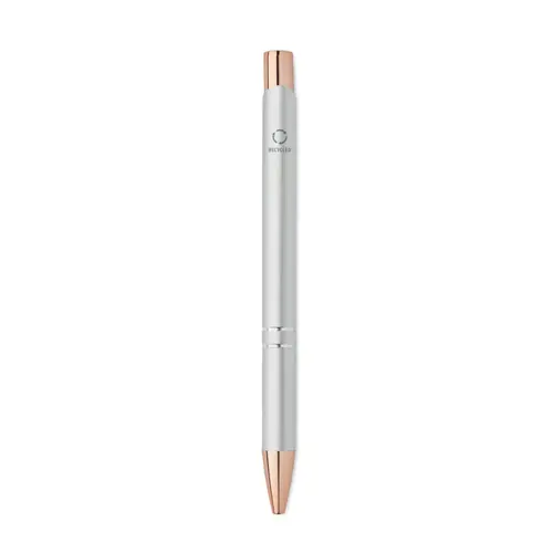 Penna a sfera in alluminio ririclato con dettagli color oro rosato refill blu