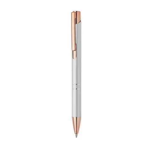 Penna a sfera in alluminio ririclato con dettagli color oro rosato refill blu