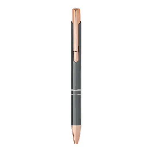 Penna a sfera in alluminio ririclato con dettagli color oro rosato refill blu
