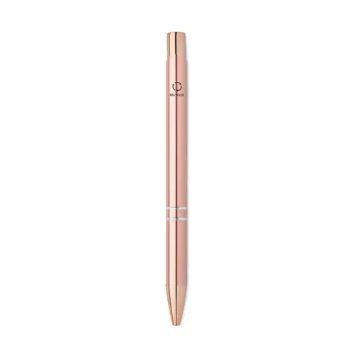 Penna a sfera in alluminio ririclato con dettagli color oro rosato refill blu