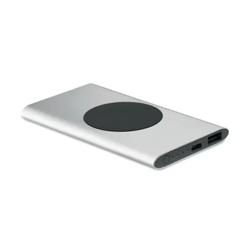 Power bank in alluminio riciclato con ricarica wireless da 5000mAh