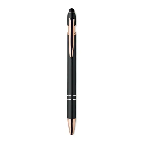 Penna a sfera touch in alluminio riciclato con dettagli color oro rosa refill blu