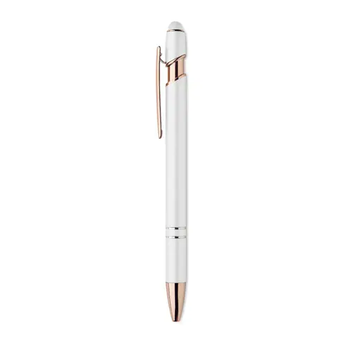 Penna a sfera touch in alluminio riciclato con dettagli color oro rosa refill blu