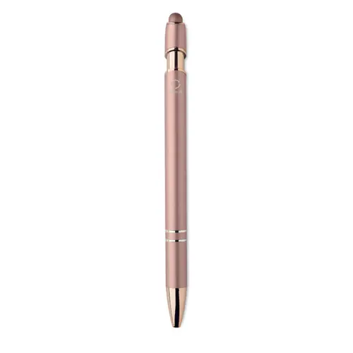 Penna a sfera touch in alluminio riciclato con dettagli color oro rosa refill blu