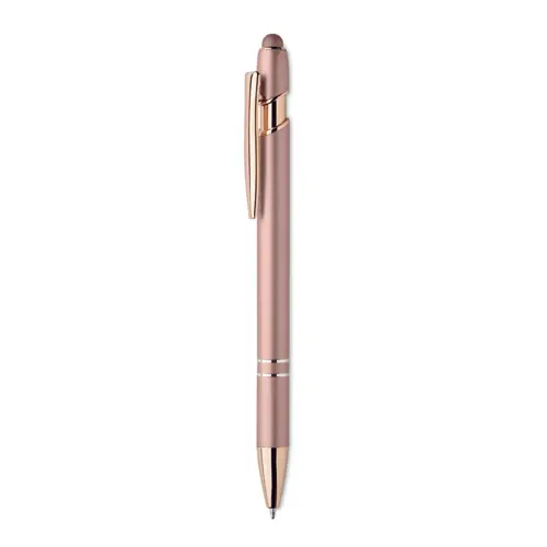 Penna a sfera touch in alluminio riciclato con dettagli color oro rosa refill blu