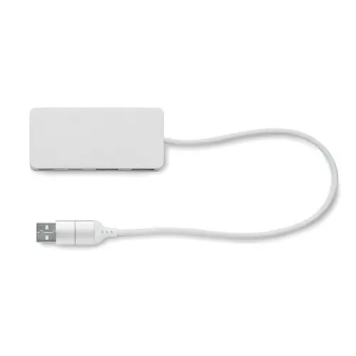 Hub USB a 4 porte in alluminio riciclato e dettagli noce 2 porte USB-C e 2 poorte USB-A