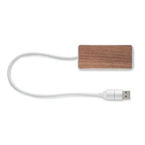 Hub USB a 4 porte in alluminio riciclato e dettagli noce 2 porte USB-C e 2 poorte USB-A