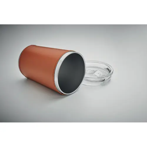 Bicchiere doppio strato in acciaio inox riciclato e custodia rimovibile in PU con coperchio da 350ml