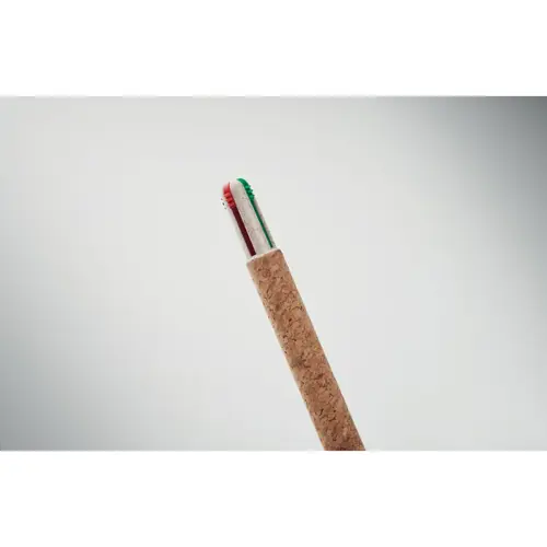 Penna a sfera multicolore in sughero paglia di grano e abs a 4 refill verde rosso nero e blu