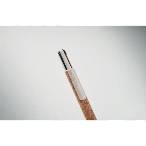 Penna a sfera multicolore in sughero paglia di grano e abs a 4 refill verde rosso nero e blu