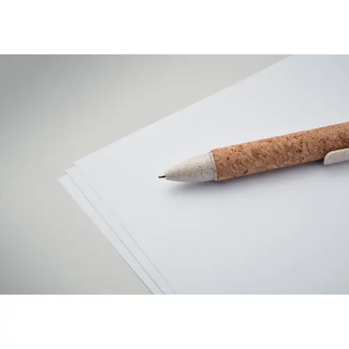 Penna a sfera multicolore in sughero paglia di grano e abs a 4 refill verde rosso nero e blu