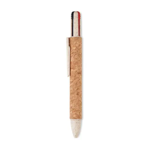 Penna a sfera multicolore in sughero paglia di grano e abs a 4 refill verde rosso nero e blu