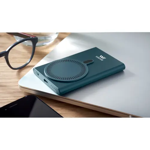 Power bank wireless magnetico in alluminio riciclato con ricarica rapida da 5000mah