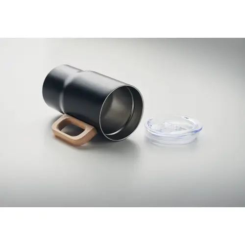 Tazza a doppio strato in acciaio inox riciclato e manico legno da 350ml