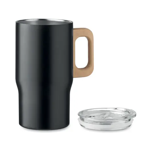 Tazza a doppio strato in acciaio inox riciclato e manico legno da 350ml