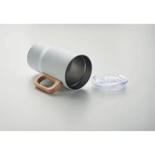 Tazza a doppio strato in acciaio inox riciclato e manico legno da 350ml