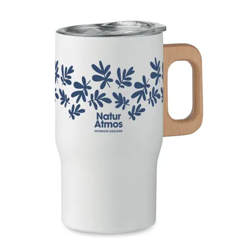 Tazza a doppio strato in acciaio inox riciclato e manico legno da 350ml