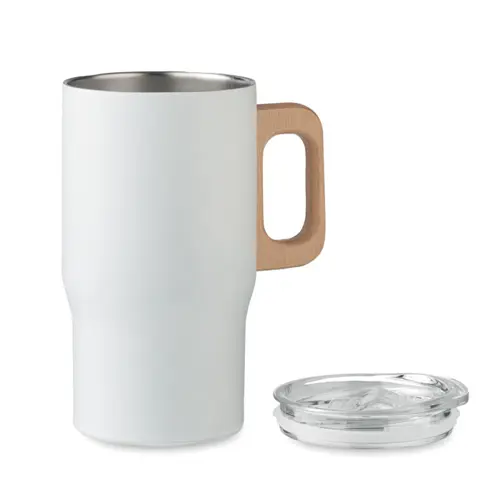 Tazza a doppio strato in acciaio inox riciclato e manico legno da 350ml