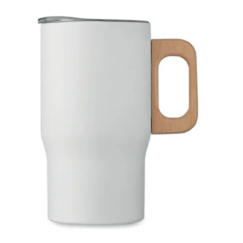 Tazza a doppio strato in acciaio inox riciclato e manico legno da 350ml