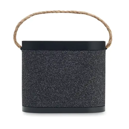 Speaker in ABS e tessuto poliestere RPET con caricatore wireless in bambù e maniglia in iuta