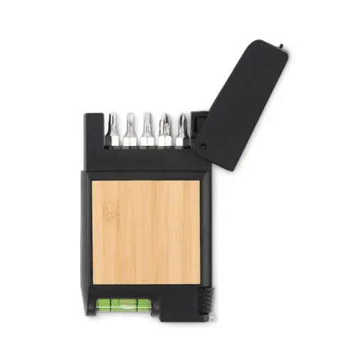 Metro retrattile multifunzione da 3M con dettagli bambù livella e cacciaviti