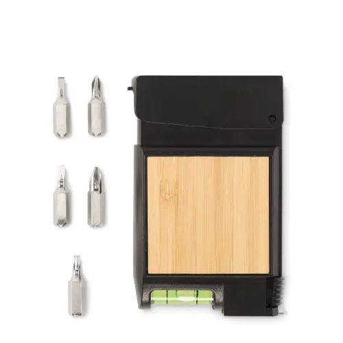 Metro retrattile multifunzione da 3M con dettagli bambù livella e cacciaviti